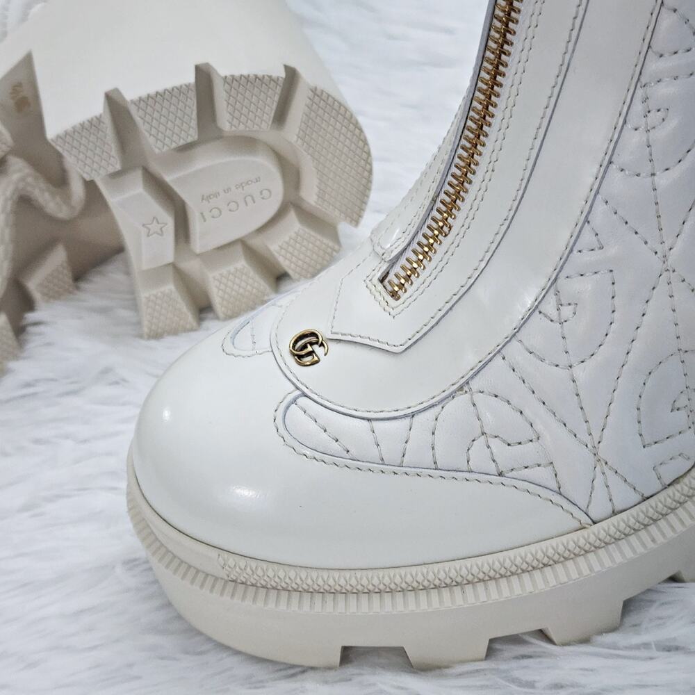 Gucci Calfskin G Rhombus Quilted Ankle Boots White 39.5G | 9.5 US - Picture 4 of 16